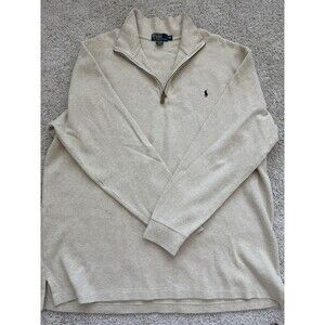 Polo Ralph Lauren Sweater Men’s 3XLT Beige Mock Neck Quarter Pony Zip Preppy
